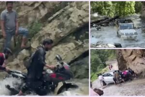 उत्तराखंड में मानसून का कहर, सड़कें बनीं दरिया, जान जोखिम में डालकर नाला पार कर रहे लोग